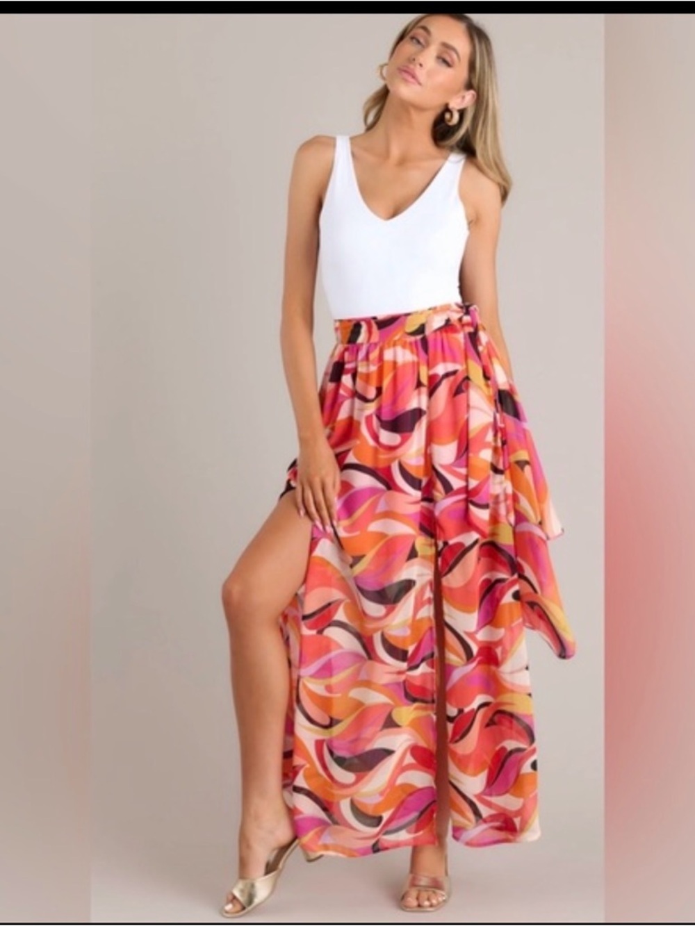 Fate Colorful Abstract Print Boho Midi Skirt. Layered. Soze  Large